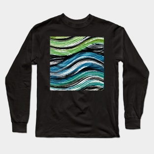 Making’ Water Waves | Digital Pattern | Bold Blue, Green and Teal Long Sleeve T-Shirt